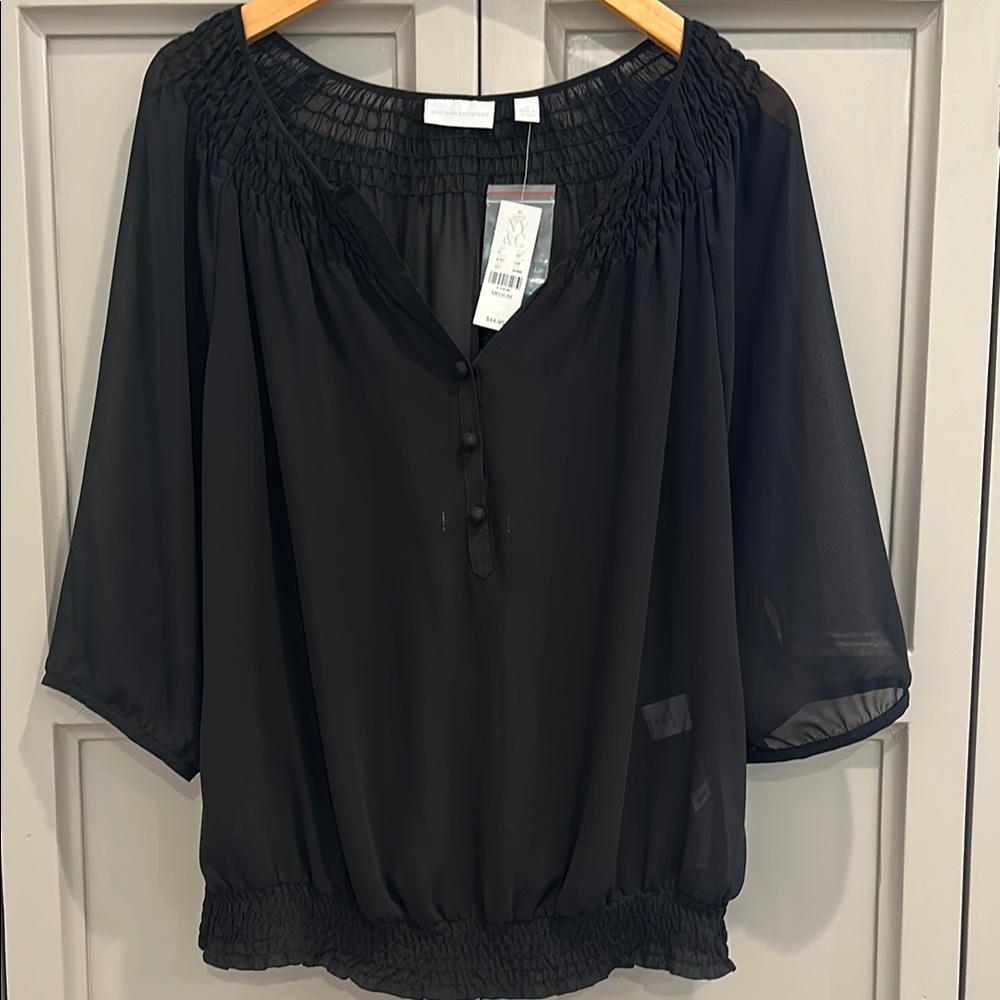 New York & Company Black Sheer Blouse